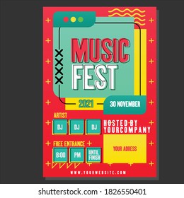 vector of Music Festival Poster . red, light blue, yellow ,good for use. event,businnes, and scool