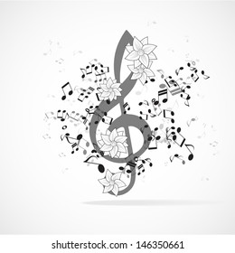 Vector music floral design background.