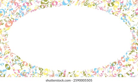 Vector music frame made of musical notes and symbols. Decorative border for certificates, banners, posters, invitations, and greeting cards.

