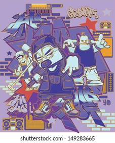 vector music hip hop and rock character with outline color