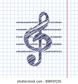 Vector music icon isolated on copybook background. Eps10 
