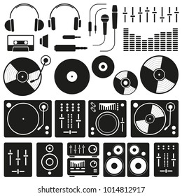 Vector Music icon set on white background. Icons of Dj staff and any equipment set. Vector music technology and accessories objects elements collection design concept