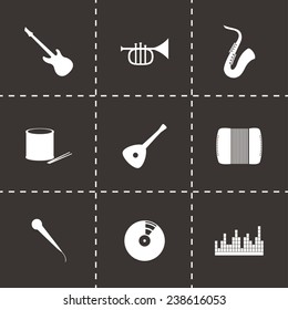 Vector music icon set on black background