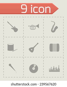 Vector music icon set on grey background