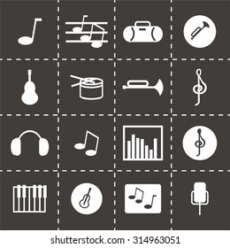 Vector Music icon set on black background