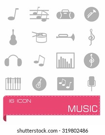 Vector Music icon set on grey background