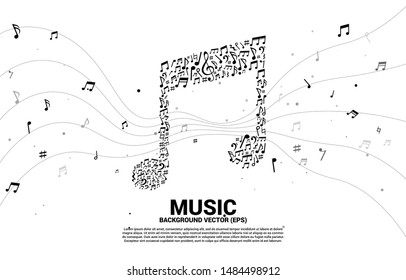 Vector music icon  shaped from  key note dancing . Concept background for song and concert theme.