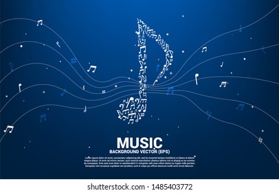 Vector music icon shaped from key note dancing . Concept background for song and concert theme.