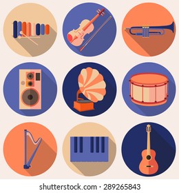 Vector music icons in flat style, set 
