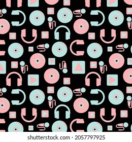 Vector music icons pattern on black background
