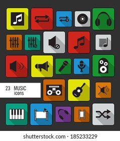 Vector Music Icons Set in Flat Design with Long Shadows #1