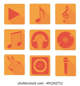 Vector music icons set. Flat