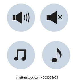 Vector music icons sound volume and note.