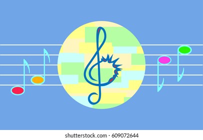 Vector music illustration for children. Isolated on blue background