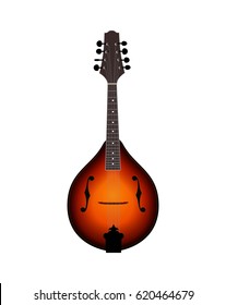 Vector Music Illustration of Mandolin isolated on white background. Folk String Instrument in Classical Sunburst Colors.