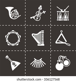 Vector Music instruments icon set on black background