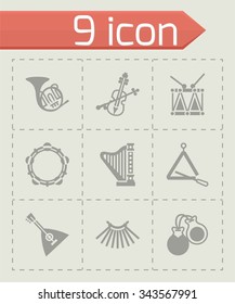 Vector Music instruments icon set on grey background