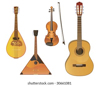 Vector music instruments: mandoline, balalaika, violin, guitar