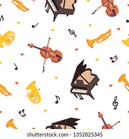 Vector Music Instruments in White Color Background Seamless Pattern