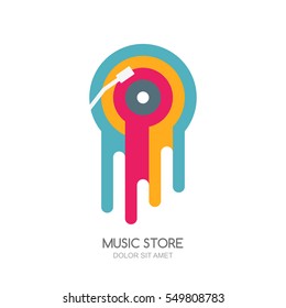 Vector music logo, label or emblem design. Multicolor melted vinyl disc isolated icon. Concept for music store, recording studio, radio station or festival.