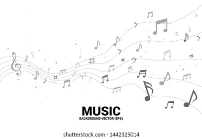 Vector music melody note dancing flow . Concept background for song and concert theme.