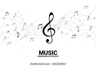 Vector music melody note dancing flow . Concept background for song and concert theme.