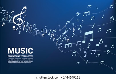 Vector music melody note dancing flow. Concept background for song and concert theme.