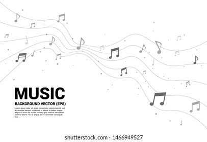 Vector music melody note dancing flow . Concept background for song and concert theme.