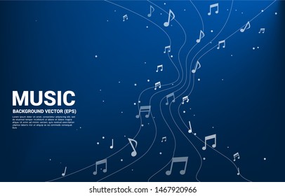 Vector music melody note dancing flow . Concept background for song and concert theme.