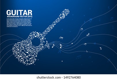 Vector music melody  note dancing flow  shape guitar icon . Concept background for song and guitar concert theme.