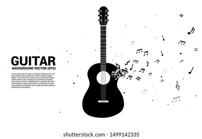 Vector music melody note dancing flow shape guitar icon . Concept background for song and guitar concert theme.