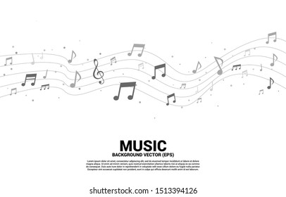 Vector music melody note dancing flow . Concept background for song and concert theme.