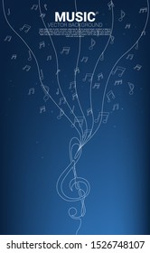 Vector music melody note dancing flow with one line sol note . Concept background for song and concert theme.