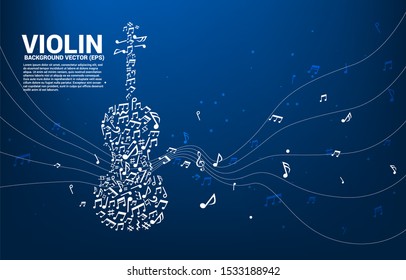 Vector music melody note dancing flow shape violin icon . Concept background for song and concert theme.