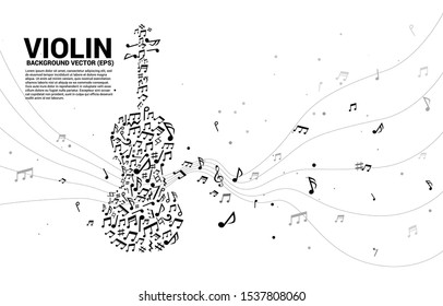 Vector music melody note dancing flow shape violin icon . Concept background for song and concert theme.