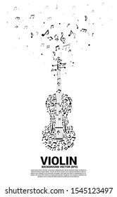 Vector music melody note dancing flow shape violin icon . Concept background for song and concert theme.