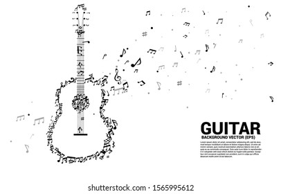 Vector music melody  note dancing flow  shape guitar icon . Concept background for song and guitar concert theme.