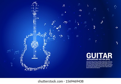 Vector music melody  note dancing flow  shape guitar icon . Concept background for song and guitar concert theme.