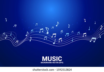 Vector music melody note dancing flow . Concept background for song and concert theme.