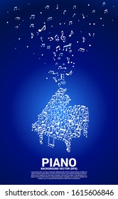 Vector music melody note dancing flow shape piano icon . Concept background for song and concert theme.