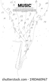 Vector music melody note dancing flow with one line saxophone . Concept background for jazz song and concert theme.