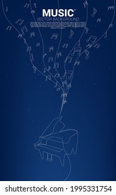 La música vectorial melodía nota de baile fluye con un violín de una línea. Antecedentes conceptuales de la canción clásica y el tema del concierto.