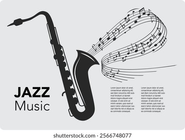 Vector music melody note flow from saxophone stock illustration