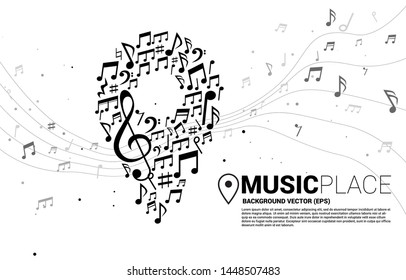 Vector Music Melody Note Shaped Pin Icon. Concept Background For Music Festival And Concert Venue.