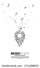 Vector Music Melody Note Shaped Pin Icon. Concept Background For Music Festival And Concert Venue.