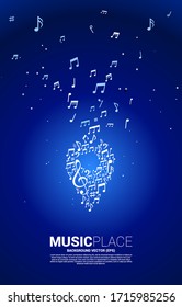 Vector Music Melody Note Shaped Pin Icon. Concept Background For Music Festival And Concert Venue.