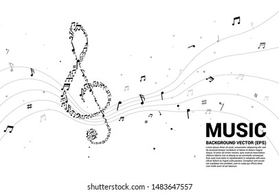 Vector music melody  shape sol key note dancing flow . Concept background for song and concert theme.