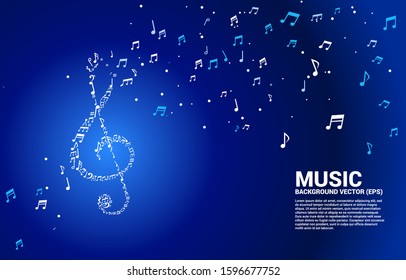 Vector music melody  shape sol key note dancing flow . Concept background for song and concert theme.