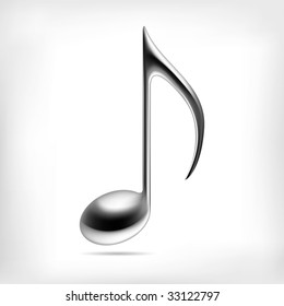 Vector Music Note. 3D Metallic Music Logo Symbol Or Icon For Club Party Or School Design
