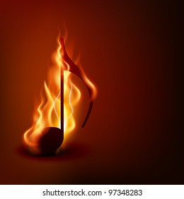 vector music note in burning style